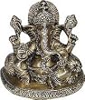 Seated Statue Brass Lord Ganesha with 2 Pillows 4 x 2.75 x 3.75 inches (ganeshb020)