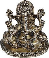 Seated Statue Brass Lord Ganesha with 2 Pillows 4 x 2.75 x 3.75 inches (ganeshb020)