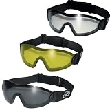 3 Skydive Goggles Clear Smoked Yellow Skydiving Sky Dive Sky Diving New Aff Has Shatterproof Polycarbonate ANTI-FOG Lenses Flare Motorcycle Googles