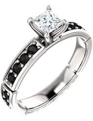 14K White Gold Princess Cut White and Black Diamond Ring -- LIFETIME WARRANTY