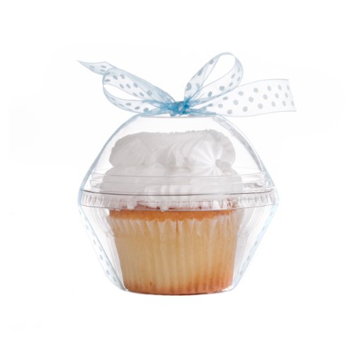 Dress My Cupcake Favor Dome Containers with Organza Polka Dot Ribbon DIY Kit, Light Blue, Set of 25