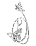 C.Z. Diamond Fluttering Butterflies Sterling Silver Brooch Pin