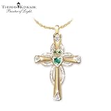 Thomas Kinkade Emerald & Diamond Claddagh Cross Pendant Necklace by The Bradford Exchange
