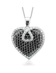 10k Gold Black and White Diamond Heart Pendant Necklace (GH, I1-I2, 0.50 carat)