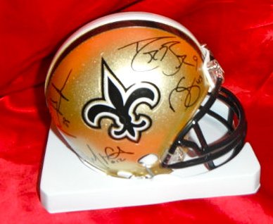 New Orleans Saints 4-Sig Hand Signed Autographed Mini Helmet