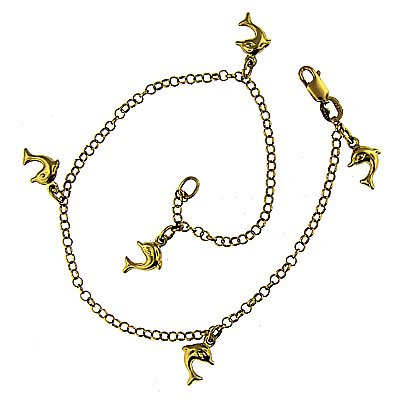 14 KT YELLOW GOLD ANKLET BRACELET WITH CHARMS