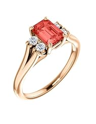 18K Rose Gold 7.00x5.00mm Emerald Cut Chatham Created Padparadscha Sapphire and Diamond Ring -- LIFETIME WARRANTY