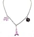 Designer Look 3d Pink Eiffel Tower, Crystal Rose & Bus Charm Necklace