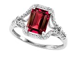 1.52 cttw 14k Gold Lab Created Emerald Cut Ruby and Diamond Ring - 14kt White or Yellow Gold
