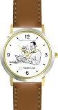 Habit 2 - Goal, Straight A's (English Text) - DELUXE TWO-TONE WATCH from THE 7 HABITS - WATCH COLLECTION BY WATCHBUDDY&reg; - Arabic Numbers - Brown Leather Strap-Size-Children's Size-Small ( Boy's Size & Girl's Size )