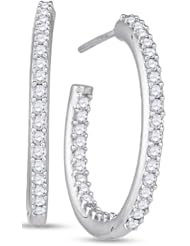 14K White Gold Round Brilliant Cut Diamond - In & Out Channel Set Round Circle Hoop Earrings - (.96 cttw.)