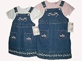 Girls's Sizes 2T/3T/4T/5T Denim Embroidered Jumper Dress 2-PC Sets, (Prepack=24 Sets Assorted Sizes/Colors, Each $7.50)