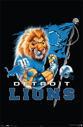 DETROIT LIONS POSTER 22.5x34 NFL CARTOON LION #4109