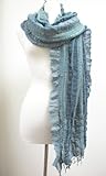 Striped Lightweight Crushed Ruffle Wool Scarf Stole Shawl Warp with Fringe Baby Sky Blue Striped Lightweight Crushed Ruffle Wool Scarf Stole Shawl Warp with Fringe Baby Sky Blue