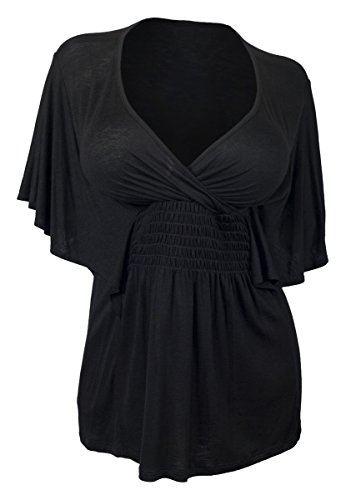 eVogues Plus Size Slimming V-neck Smocked Empire Waist Top