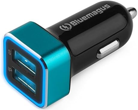 Bluemagus USB Car Charger 4.8 amp with Dual Smart Ports and LED Illumination, Fast & Portable Cigarette Lighter Adapter, Universal Battery for Apple, Samsung, Android and Any Mobile Device - Black