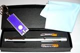 Silver Dimple Finish Green Laser Pointer Astronomy and Military Grade with Double Bonus Micro L.E.D. Flashlight keychain and Blue Microfiber Optical Cloth