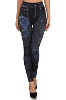 ICONOFLASH Women's Fleece Lined Faux Denim Sublimation Legging