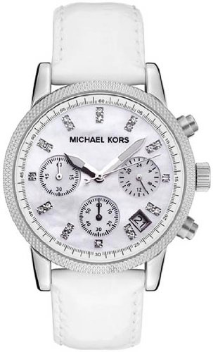 Michael Kors Watches White Leather Chronograph with Stones