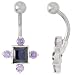 Fancy Star Belly Button Ring with Amethyst Cubic Zirconia on Sterling Silver Setting