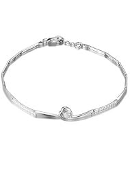 14K Italian White Gold Eternity Diamond-Cut Heart Geometric Link Segment Bracelet (6.5"), Women Jewelry in Gift Box