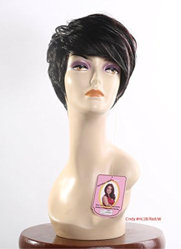 Natural Looking Wig Bob Pixie Tousled Off Black Brown Red Highlights Lightweight Regular Wear or Party Cosplay Heat Friendly Fire Resistant Kanekalon (BONUS: 2 Wig Caps)