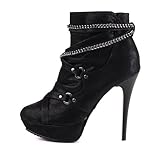 Damen Schuhe, STIEFELETTEN, HIGH HEELS PLATEAU, 23439-3, Synthetik in hochwertiger Leder Optik, Schwarz, Gr 36