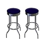 IMAGE OF 2 Blue Velvet 29'' Specialty Chrome Barstools Bar Stools