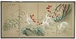 Huge Large Asian Wall Art - 6ft. Geese in Water Japanese Style Sumi-e Oriental Folding Screen Painting - 36" x 72"
