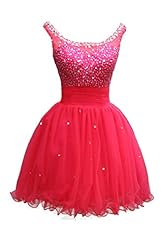 Lace Beaded Organza/Tulle Scoop Neck Short Bridesmaid Dress/Prom Dress/Party Dress/Wedding Dress 