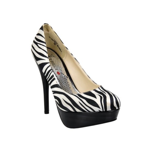 Womens Platform Heels Pump Black Zebra Satin