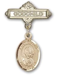 Gold Filled Baby Badge with St. Gianna Beretta Molla Charm and Godchild Badge Pin