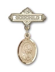14K Gold Baby Badge with St. Gianna Beretta Molla Charm and Godchild Badge Pin