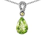 3.50 cts 925 Sterling Silver and 18k Gold Two Tone Genuine Peridot Pendant - 18kt Yellow Gold