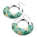 Large Round Drop Pierced Fashion Earrings Silver & Green