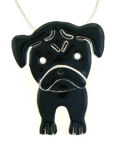 Black Pug Dog w/ Swinging Legs Pendant Necklace