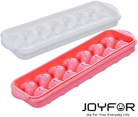 Joyfor Double Layer Easy Release No Spill mini Ice Cube Tray for Cocktails or Candy Molds - BPA Free,Heart Shape 14 Cube Trays(Pack of 2) (White/Pink)