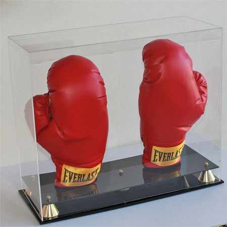 Baseball Mitt Double Boxing Glove Display Case Deluxe Clear