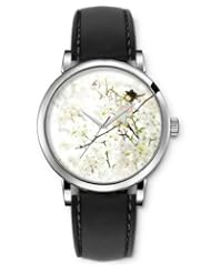 SPRAWL Aanalog Fashion Series Silver Ladies Watches of Genuine Black Leather Strap,Unique Wrist Watch for Women Girls Designed with Flute Girl on a branch