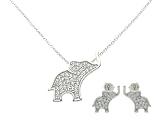 Elephant Pave CZ Necklace & Earrings Sterling Silver Set