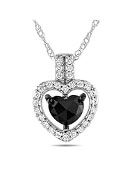 14k White Gold White and Black Diamond Heart Pendant (0.587 Cttw, G-H Color, I1-I2 Clarity), 17"