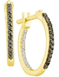 0.25 Carat (ctw) 14k Yellow Gold Black & White Diamond Ladies In & Out Hoop Earrings