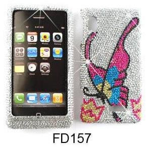 Motorola A955/Droid2 FULL DIAMOND CRYSTAL BUTTERFLY AND FLOWER ON WHITE SNAPON, FACEPLATE, CASE, COVER