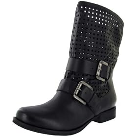Buy STEVE MADDEN Favvor Ladies Casual Dress Cutout Mid Calf Pull On Leather Motorcycle Boots Shoes... by Steve Madden