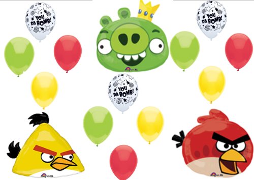 Angry Birds Pig and Red & Yellow Bird Birthday Party Balloons Decorations Supplies