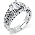 Sterling Silver Cubic Zirconia CZ Wedding Engagement Ring Set
