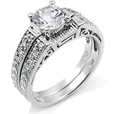 Sterling Silver Cubic Zirconia CZ Wedding Engagement Ring Set