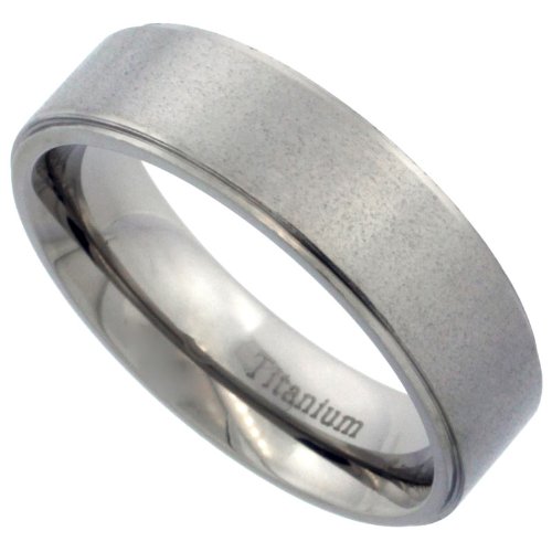 Titanium 6 mm (1/4 in.) Comfort Fit Wedding Band Ring w/ Beveled Polished Edges & Satin Surface (Available in Size 7 to 14)