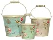Finch Decoupage Tin Round Pail Set of 3 - Large = 6 3/4"x5 3/4"H