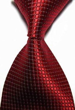 Somchai Collection :New Classic Checkered Solid Red 100% Silk Necktie